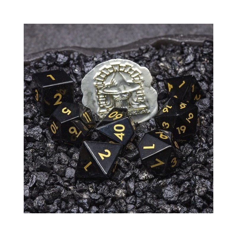 Sage's Treasures - Obsidian Gloss Finish Polyhedral Dice Set Dungeons