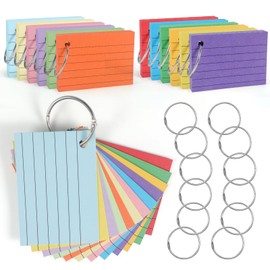moinkerin Index Cards, 600 Pieces, 3 x 2 Inch Multicoloured Flashcards with 12 Binder Rings for Office, Home, School, Learning