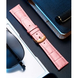 BINLUN Leather Watch Band Genuine Calfskin Replacement Watch Strap Quick Release Crocodile Pattern 10 Colors 13 Sizes for Men Women(Rose-Gold Buckle,Pink,10MM)