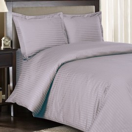 Royal Hotel Full Size Striped Lilac 600-Thread-Count 3pc Duvet-Cover-Sets and 1pc Siberian Goose Down Alternative Comforter 100-percent Cotton