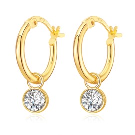 S925 Sterling Silver Post Huggie Hoop Earrings for Women, 14K Gold Plated Dangle Small Hoop Earring with Dainty Cubic Zirconia Round CZ Huggie Earrings Wedding Jewelry Gift for Ladies