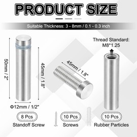 PATIKIL 1/2x2" Standoff Screws, 8 Pack Stainless Steel Stand Off Wall Mounts Wall Sign Mounting Hardware Advertising Standoff Nail for Hanging Acrylic Signs Picture Frame, Silver