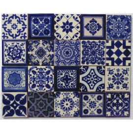 Talavera 100 BLUE & WHITE 4 x4" Tiles  Handmade Mexican Talavera Ceramic Folk Art Designs