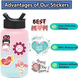 100PCS Mother's Day Stickers Pack, Waterproof Vinyl Decals for Water Bottles, Laptops, Holiday Party Favors