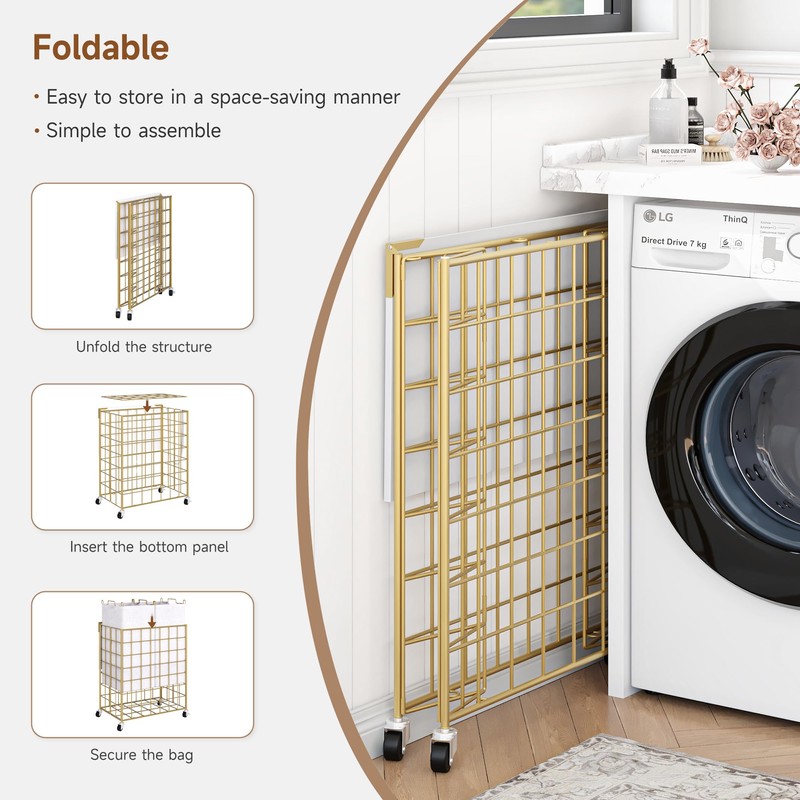 DXIGUSO Laundry Basket with Wheels, Heavy Duty Laundry Sorter 2