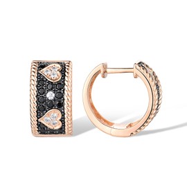Santuzza Sterling Silver Gemstone Heart Shape Rose Gold Plating Earrings Black Spinel Cubic Zirconia Hoop Earrings for Women