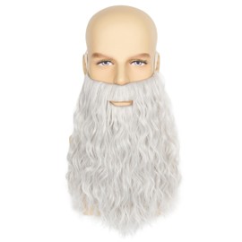 Yan Dream Men Long Curly Silver Grey Wizard Beard Adult Novelty Costume Facial Hair Cosplay Party Fake Beard and Mustache