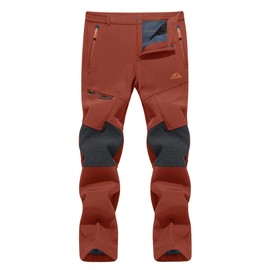 TACVASEN Fleece Lined Pants Men Insulated Ski Pants Water Resistant Snow Windproof Snowboard Hiking Winter Outdoor Working Red 30