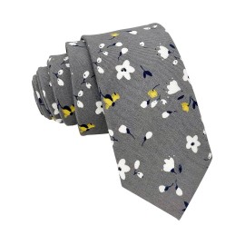 Kebocis Mens Cotton Necktie Skinny Tie for Men Blossoms - Gray
