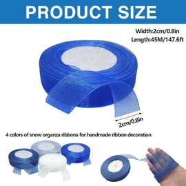4 Rolls Organza Ribbon, 45M × 20MM Chiffon Ribbon Blue Ribbons for Gift Wrapping Bridal Bouquet DIY Crafts Wedding Decoration