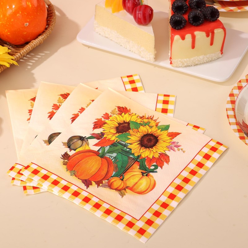 Cheery Land Sunflower Plates and Napkins Set for 50 Guests