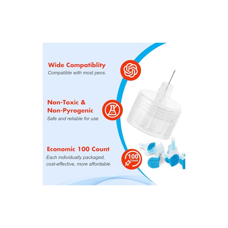 Pen Tips 32G x 5mm(3/16") ，Universal Fit, Sterile，Ultra-Thin Wall Technology.