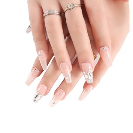 Nail Tip, Long, Orange, Glitter, French, Popular, False Nails, Glossy, Bride Nails, Women's, Stylish, Nail Art Patch, Long, Cute, Nail Stickers, Simple, 3D Fondled Nails, New Year, Graduations,