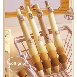 MOZXIRZ 4 Pcs Cute Retractable Pens Cartoon Capybara Gel Pens Aesthetic Pens Soft Grip Pen 0.5mm Black Ink Pen Kawaii Office School Pens School Supplies for Women Men (Capybara)