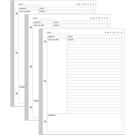 (3-Pack) A4 Cornell Notes Filler Paper - 3 Hole Cornell Notes Loose Leaf Paper, 150Sheets / 300Pages, 100gsm,White, 8.5'' x 11''
