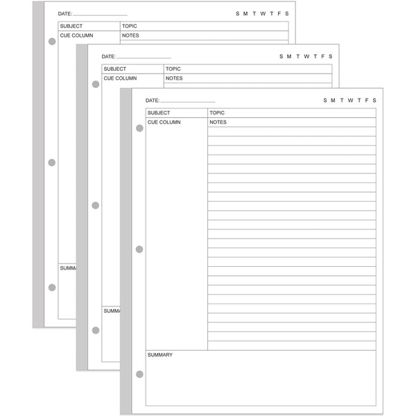 (3-Pack) A4 Cornell Notes Filler Paper - 3 Hole Cornell
