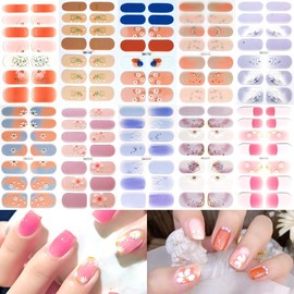 Flower Nail Polish Stickers, 140 PCS Spring Nail Wraps Small Daisy Butterfly Cherry Blossom Floral Nail Design Full Cover Spring Nail Art Strips Decals for Women Girls