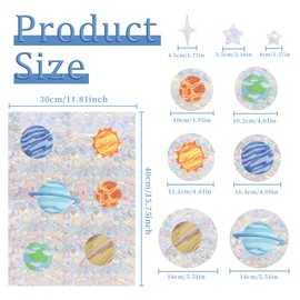 Fssqii Window Clings Decals Colorful Planet Window Stickers Sunlight Decals Stickers DIY Universe Glass Window Home Decorations Non Adhesive Prismatic Vinyl Clings Stickers Anti-Collision Window Decal