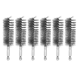 HARFINGTON 6Pcs 304 Stainless Steel Bore Brush 28mm Dia 4.5" Long Cleaning Twisted Wire Brush with Handle 1/4" Hex Shank for Tubes Ports Bearings, Silver