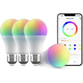 BroadLink Kit de iluminación de bombillas inteligentes con control remoto, 9 W, A19, cambio de color, con sincronización de música, compatible con