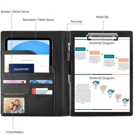 Padfolio/Resume Portfolio Folder for Women Men, WAVEYU Cute Chic Padfolio Cover Folder, Conference/Legal Document Organizer with Letter/A4 Size Clipboard, Document Sleeve, Butterfly