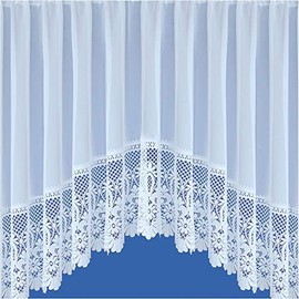 Maple Textiles Jardiniere Net Curtain Plain White with a Lace Scalloped Bottom Base Available in 3 Width and 5 Drops(Jardiniere 100" Wide x 48" Drop)