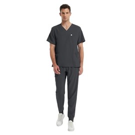 Uniforms World Scrub Sets for Men, Stretchy V-Neck Scrubs Top & Yoga Jogger Pants with 8 Pockets