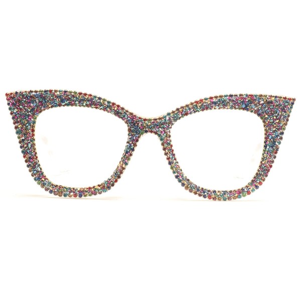 mincl Cat Eye Reading Glasses Bling Rhinestones Crystal Black Diamond Frame Eyewear Anti Blue Light Reader (clear, 1.5x)