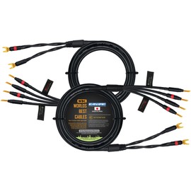 WORLDS BEST CABLES 10 Foot - Canare 4S11 – Audiophile Grade - HiFi Star-Quad Bi-Wire Speaker Cable Pair with Eminence Gold Banana & Spade Connectors [Spade x2 – Banana x4]