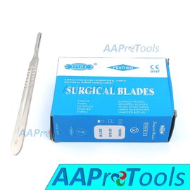 AAProTools 100 Scalpel Blades #23 Sterile Carbon Steel + 1 Scalpel Handle #4
