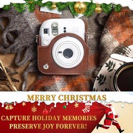 CAIYOULE Funda protectora para cmara Instax Mini 12 instantnea Fuji Mini 12, bolsa de transporte de piel sinttica con correa ajustable para el hombro y lbum de fotos de 64 bolsillos, color caf