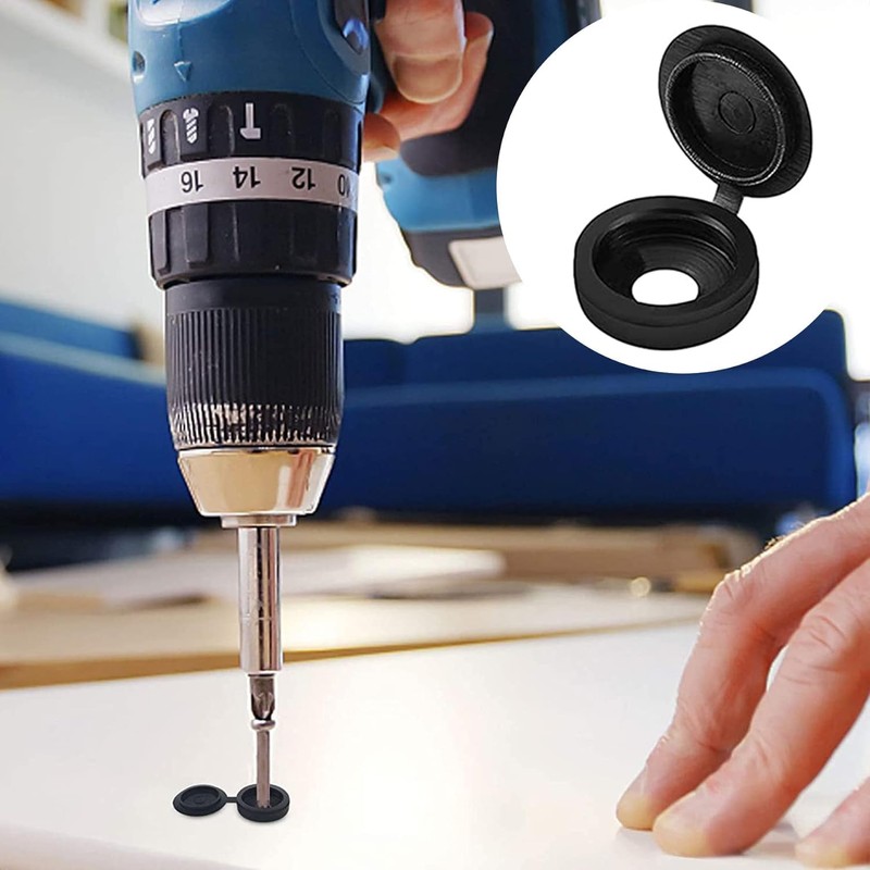 100 Pcs Black Screw Caps, Plastic Caps For Screws, Hinged