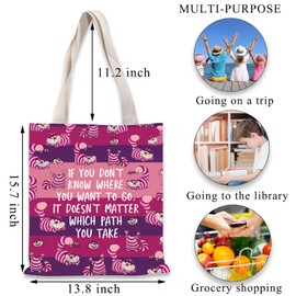 PLITI Cheshire Cat Tote Bag Cheshire Cat Fan Gift Alice Lover Alice Fan Gift Smiling Cat Alice Wonderland Fan Travel Pouch (Path You Take TGU)