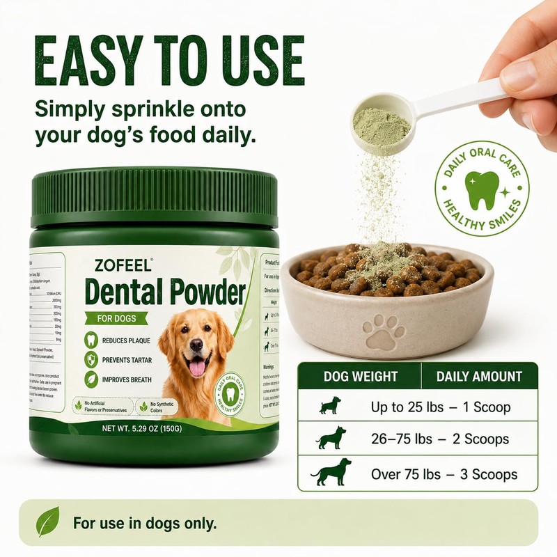 Dental Powder for Dogs, Dog Breath Freshener & Teeth Cleaning