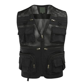 AOWOFS Men's Fishing Vest, Mesh Vest, Outdoor Vest, Many Pockets, Lightweight, Breathable, Quick Drying, Multifunctional, Fishing, Photography, Mountain Climbing, Clothing, Large Size, Military Work Wear, black (black 19-3911tcx),
