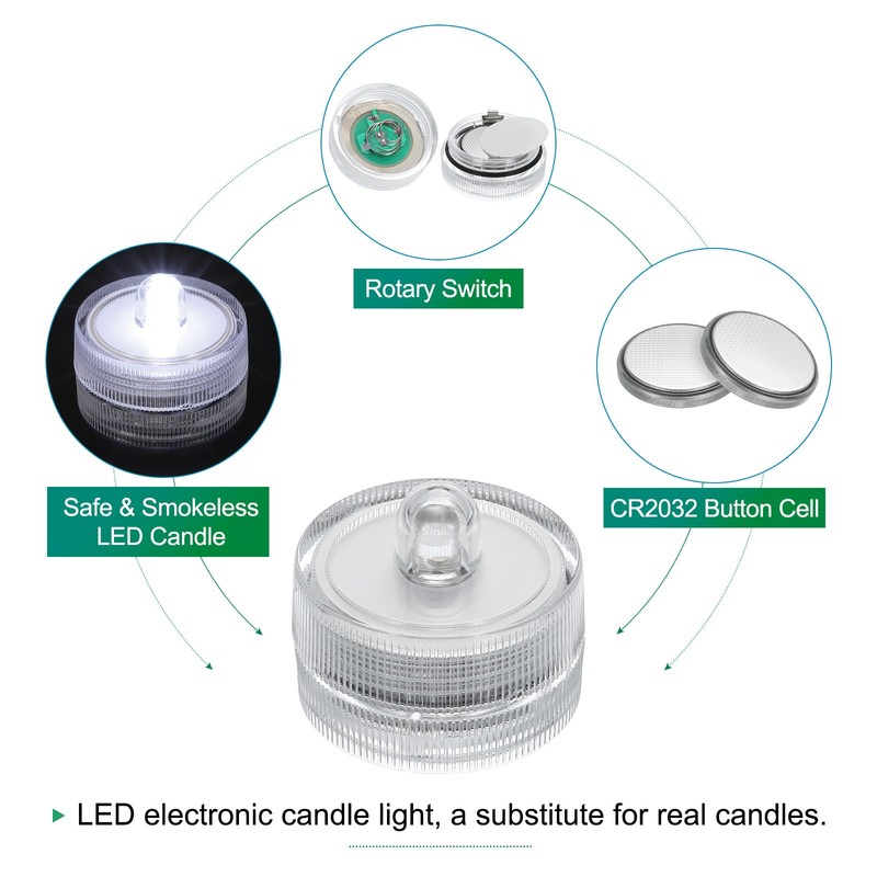 sourcing map Submersible Bright LED Tea Light, White Waterproof Flameless