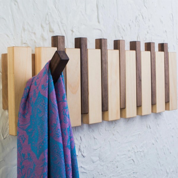 Unbranded Wood Coat Rack Hanger w/ Flip-Down Hooks Wall Mounted