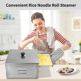 OMISTAR Rice Noodle Roll Steamer Set, 2-Layer With 3 Steam Trays, Stainless Steel Top Open for Home Use, Chinese Cheung Fun Cuisine Recipes Cookware