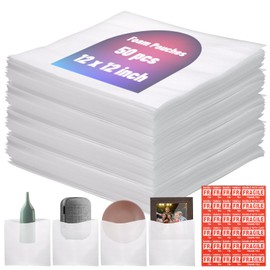 50 Pcs Packing Foam Pouches, 12'' x 12'' Cushion Foam Wrap Pouches with 30 Pcs Fragile Stickers for Packaging and Protecting Dishes Cup China Glasses, Packing Supplies for Moving, Storage & Shipping