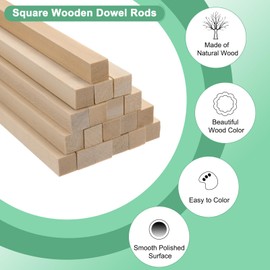 M METERXITY 10-Pack Wood Square Dowel Rods, 15/32 x 12 Inch Unfinished Wooden Square Dowel Rod, Hardwood Square Dowel Sticks for Crafts/DIY Projects/Models Making [Wood Color]