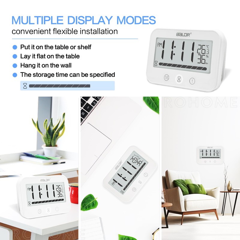 Waterproof Bathroom Wall Hanging Clock and Timer, Large Digital Shower