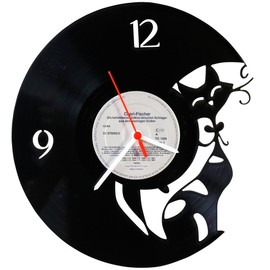 GRAVURZEILE Wall Clock Vinyl Record Clock "Cat" Upcycling Design Clock Wall Decoration Vintage Clock Wall Decoration Retro Clock Made in Germany