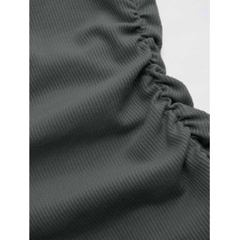 CIDER Women's Asymmetrical Top Off The Shouler Long Sleeve Shirts Ruched Going Out Crop Tops: Grey, XS