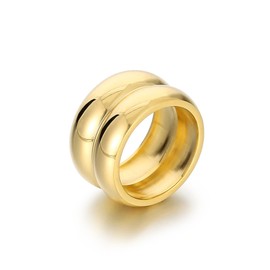 Asiamist Chunky Gold Rings for Women Dainty Gold Dome Band Ring Statement Stackable Rings Double Rings Trend Promise Wedding Band Size 6 7 8 9 10(Gold, 9)