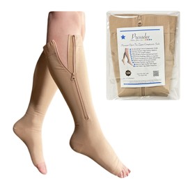 Presadee 30-40 mmHg Extra Firm Zipper Compression Leg Swelling Open Toe Socks (Nude, 0)