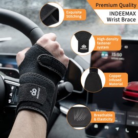 INDEEMAX Muñequera de Cobre para Túnel Carpiano, 2 Paquetes de Muñequeras Ajustables para Tendinitis, Artritis, Alivio del Dolor, Muñequera para Hombres y Mujeres tanto para Mano Derecha como Izquierda