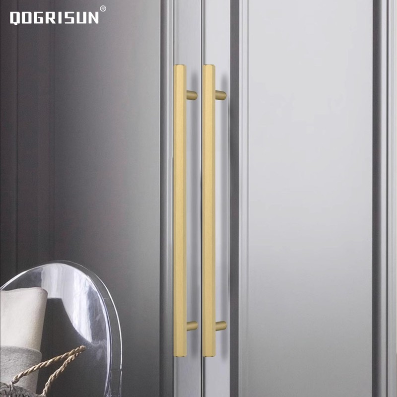 QOGRISUN 2-Pack Solid Brass Cabinet Pulls Hexagon Drawer Handles,7-9/16-Inch Hole