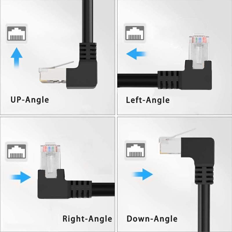 CAT6 Ethernet Extension Cable,90 Degree RJ45 Cords Shielded Male to