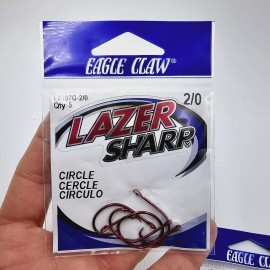 Eagle Claw Lazer Sharp L8197G Circle Red Hooks 5 Count 2/0, 3/0, 4/0 Choose Size - 2/0 (5 Hooks)