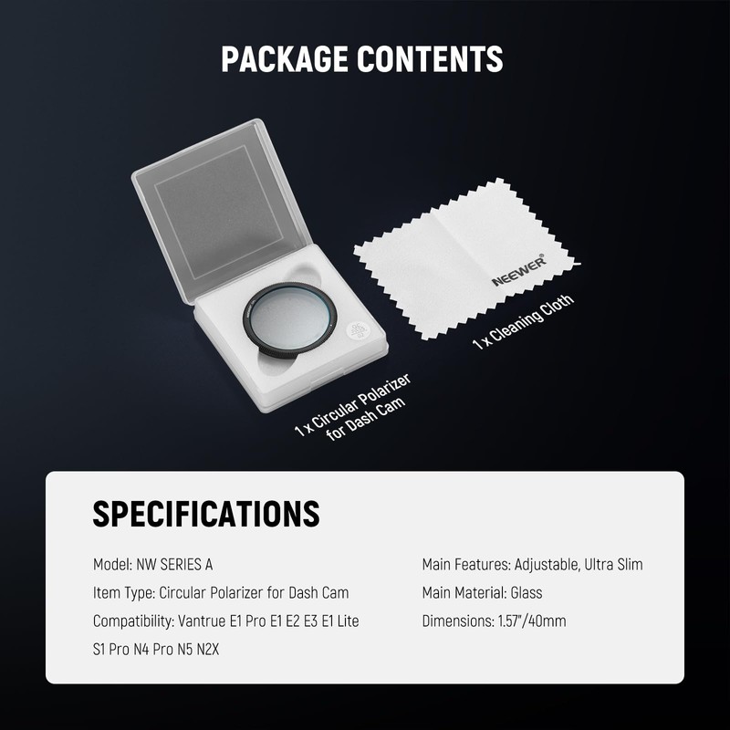 NEEWER 40mm Filtro CPL Compatible con Vantrue E2, E3, E1
